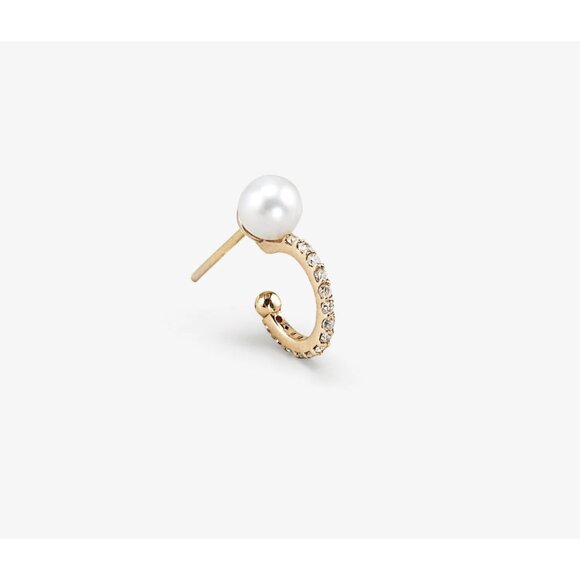 Paige Novick Pearl Single Huggie with Diamond Pavé RV $390 Yellow 14 ct Gold